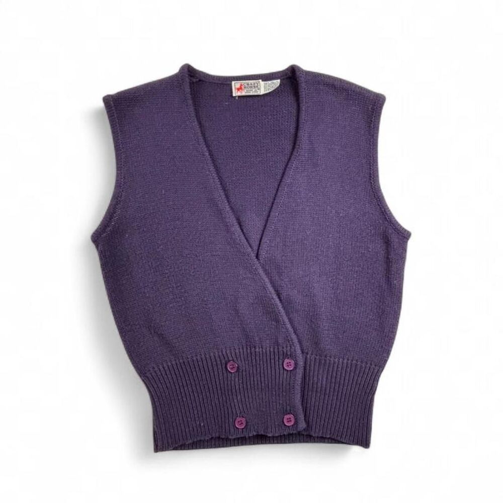 Purple Cropped Sweater Vest Womens S Wrap Knit Button Front Trendy Top